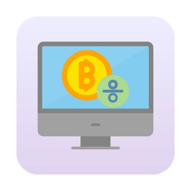Bitcoin işaret vektör simgesi olan bilgisayar monitörü. Sembol, logo çizimi. Vektör grafikleri