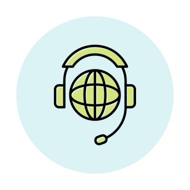 Kulaklık simgesinde Dünya küresi, vektör illüstrasyonu 