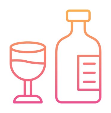 Şarap kadehi simgesi olan şişe, vektör illüstrasyonu 