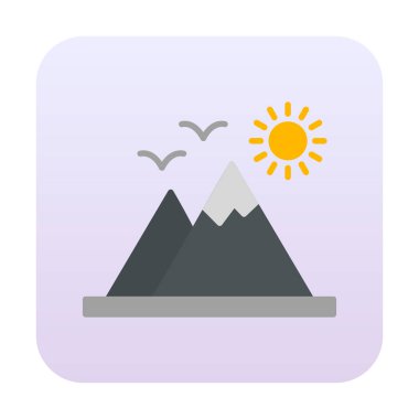 Dağların ve güneşin simgesi. vektör illüstrasyonu