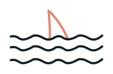 Deniz ikonunda köpekbalığı yüzgeci, vektör illüstrasyonu 