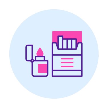 Sigara ve daha hafif ikonlu tütün sembolü, vektör illüstrasyonu 