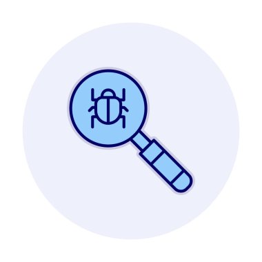 Böcekli büyüteç, virüs tespit simgesi, vektör illüstrasyon tasarımı 