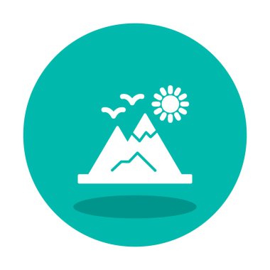 Dağların ve güneşin simgesi. vektör illüstrasyonu