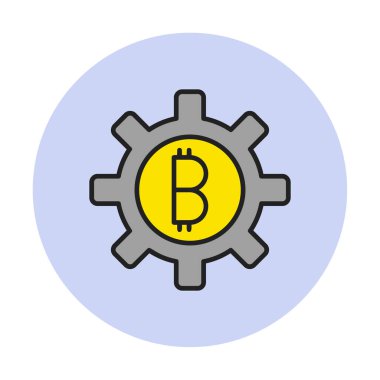 Bitcoin dişli çizgisi simgesi, vektör illüstrasyonu 