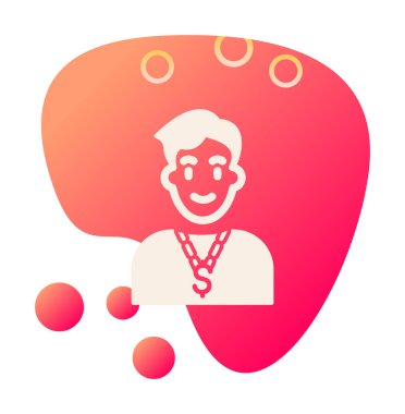 Zincir simgesinde saç stili ve doollar işareti olan erkek avatarı, vektör illüstrasyonu 