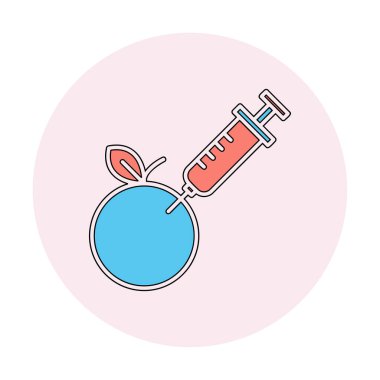 Gmo Food, şırınga ikonlu elma, vektör illüstrasyonu 