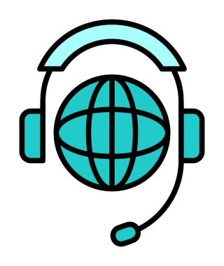 Kulaklık simgesinde Dünya küresi, vektör illüstrasyonu 