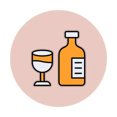 Şarap kadehi simgesi olan şişe, vektör illüstrasyonu 