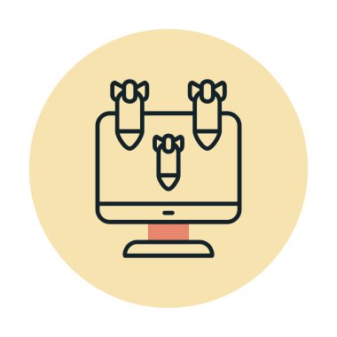 Dos hacker bomba ikonu olan düz bilgisayar monitörü