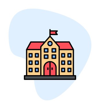 Üniversite binası ikonu. Düz renk tasarımı. vektör illüstrasyonu.                           