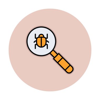 Böcekli büyüteç, virüs tespit simgesi, vektör illüstrasyon tasarımı 