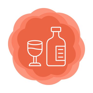 Şarap kadehi simgesi olan şişe, vektör illüstrasyonu 