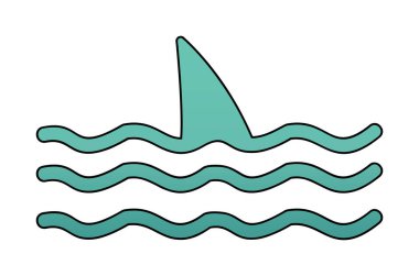 Deniz ikonunda köpekbalığı yüzgeci, vektör illüstrasyonu 