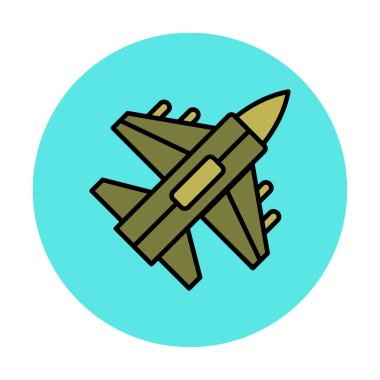 Jet Fighter ikonu. Askeri uçak uçuşu. vektör illüstrasyonu