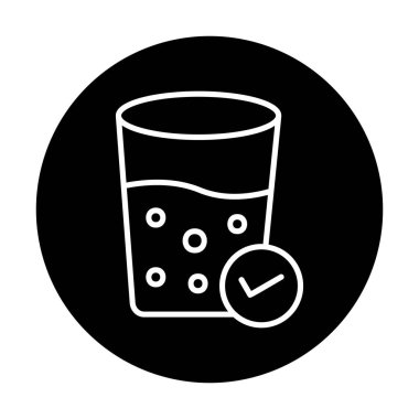 Kabarcıklı bir bardak su ve simge vektör illüstrasyonunu işaretle 