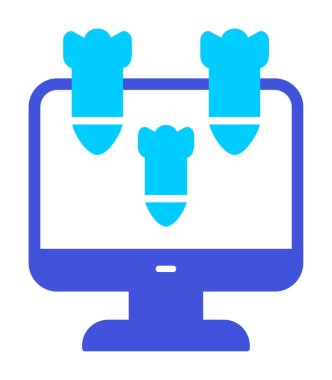 Dos hacker bomba ikonu olan düz bilgisayar monitörü