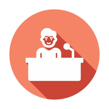 Yorumcular konuşma standında konuşma yapıyorlar, vektör illüstrasyonu