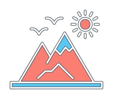 Dağların ve güneşin simgesi. vektör illüstrasyonu