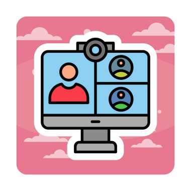 Basit çevrimiçi toplantı simgesi, vektör illüstrasyonu