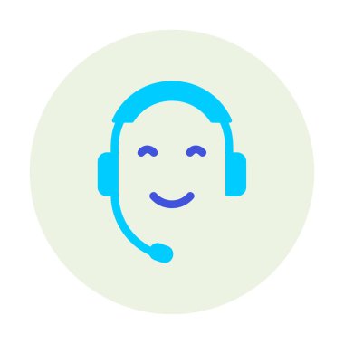 Kulaklık ve gülücükle yüzün vektör çizimi, Çağrı Merkezi kavramı