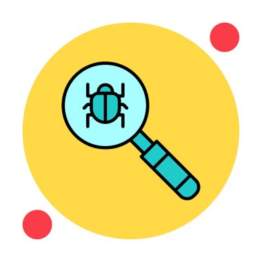 Böcekli büyüteç, virüs tespit simgesi, vektör illüstrasyon tasarımı 