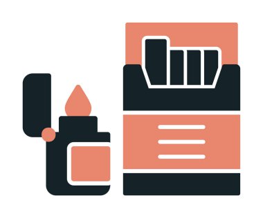 Sigara ve daha hafif ikonlu tütün sembolü, vektör illüstrasyonu 