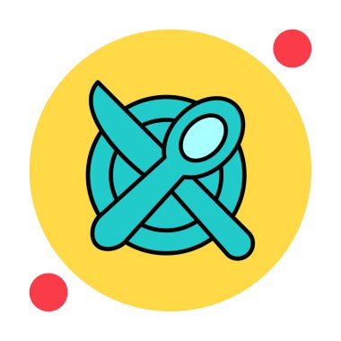 bıçak ve çatal tabakta, yemek ikonu, vektör illüstrasyonu  