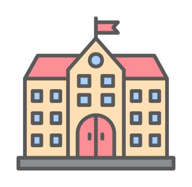 Üniversite binası ikonu. Düz renk tasarımı. vektör illüstrasyonu.                           