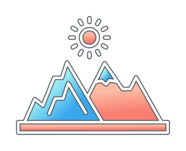 Dağların ve güneşin simgesi. vektör illüstrasyonu