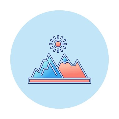 Dağların ve güneşin simgesi. vektör illüstrasyonu