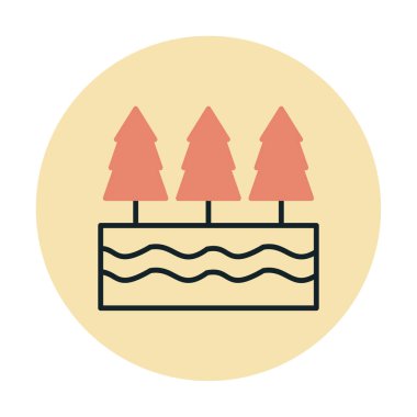 Nehir ve ağaçlar düz ikon vektör çizimi 