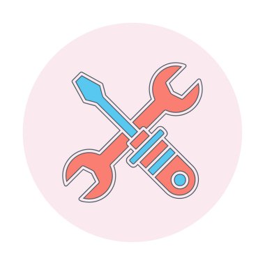 İngiliz anahtarı ve tornavida ikonu. Web için araç vektör simgesinin özet çizimi                              