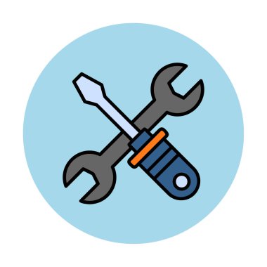 İngiliz anahtarı ve tornavida ikonu. Web için araç vektör simgesinin özet çizimi                              