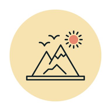 Dağların ve güneşin simgesi. vektör illüstrasyonu