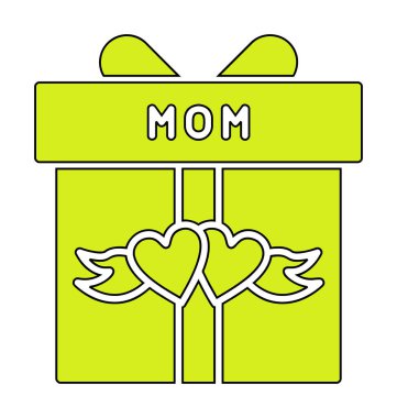 Anneler günü simgesi, kırmızı kalpli hediye kutusu ve anne metni, vektör düz simgesi 