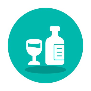 Şarap kadehi simgesi olan şişe, vektör illüstrasyonu 