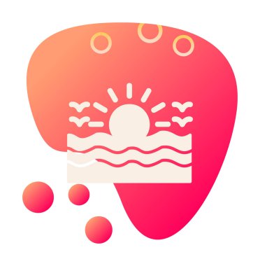 Uçan martılar ikonuyla güneş ve denizin vektör çizimi 