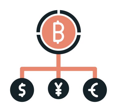 Bitcoin, dolar, avro ve yen sembollü para birimi yapısı 