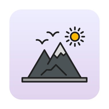 Dağların ve güneşin simgesi. vektör illüstrasyonu