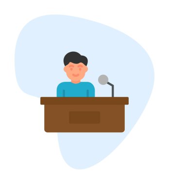 Yorumcular konuşma standında konuşma yapıyorlar, vektör illüstrasyonu