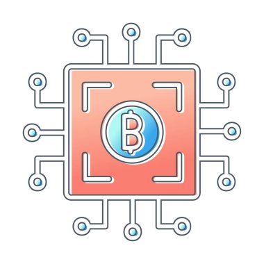  Bitcoin dijital para birimi. Bilgisayar devre kartı simgesi  