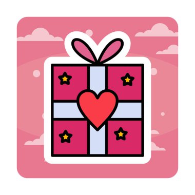 Kalp ikonu vektör illüstrasyonlu hediye kutusu 