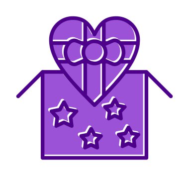 Basit kalp hediye kutusu, sevgililer günü konsepti, vektör illüstrasyonu