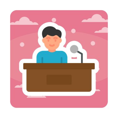 Yorumcular konuşma standında konuşma yapıyorlar, vektör illüstrasyonu