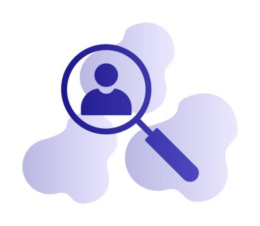 Arama simgesi, insan avatarıyla büyüteç, vektör illüstrasyonu