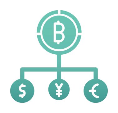Bitcoin, dolar, avro ve yen sembollü para birimi yapısı 
