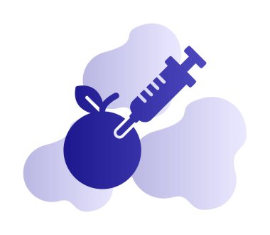 Gmo Food, şırınga ikonlu elma, vektör illüstrasyonu 