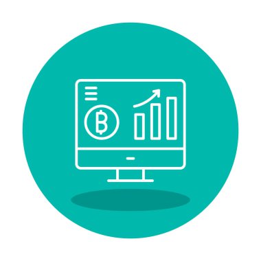 Bitcoin grafikli bilgisayar ekranı, vektör illüstrasyonu basit tasarım