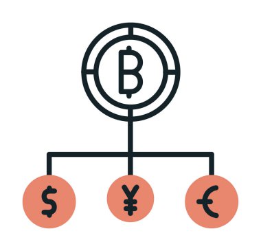 Bitcoin, dolar, avro ve yen sembollü para birimi yapısı 